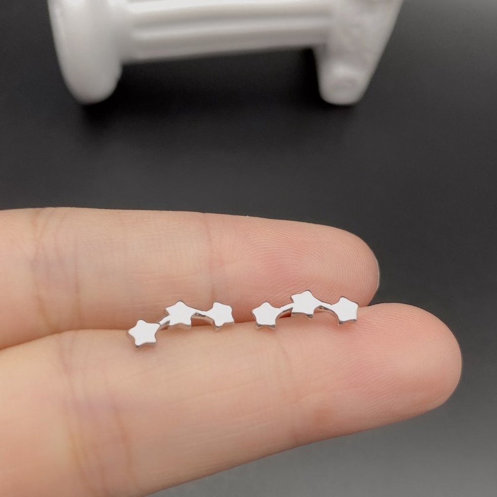 Silver Small Stars Stud Earrings-S925 Sterling Silver stud Earrings-SS000